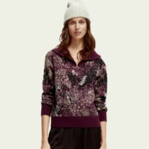 Scotch&soda 1/4 zip jacquard sweater purple XS NWT